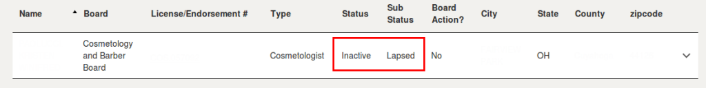 Example of INACTIVE license