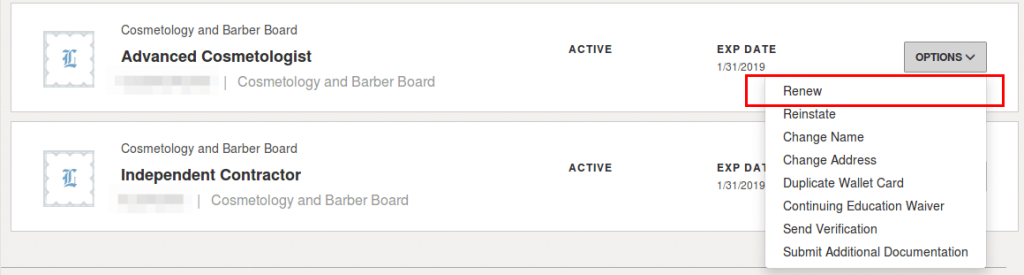 Using elicense for Ohio cosmetology license renewal